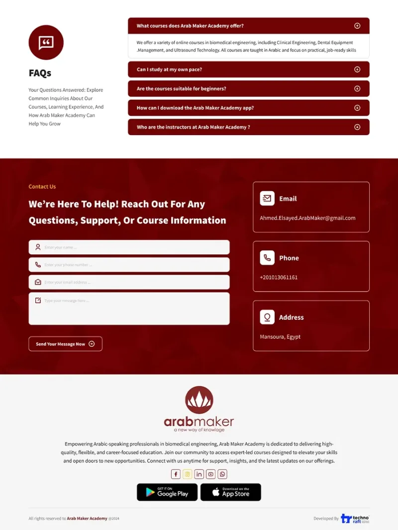 الصفحة الرئيسية لمنصة Arab Maker Academy التعليمية